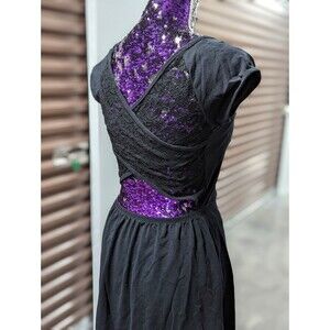 Garage Medium Short Sleeve Black Dress with Sheer Lace Criss-Cross Back